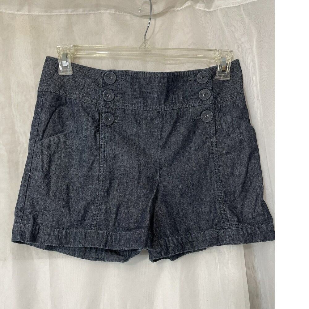 Tommy Hilfiger Women's Denim High Rise Shorts Button Sailor Front Dark Blue